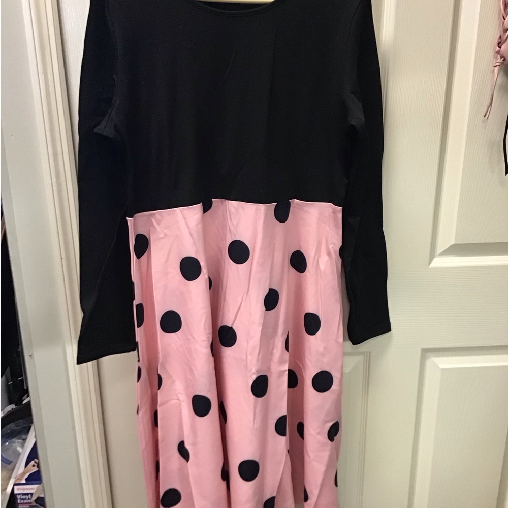 Ladies size XXL Pink and Black Polka dot retro dress - Picture 14 of 16